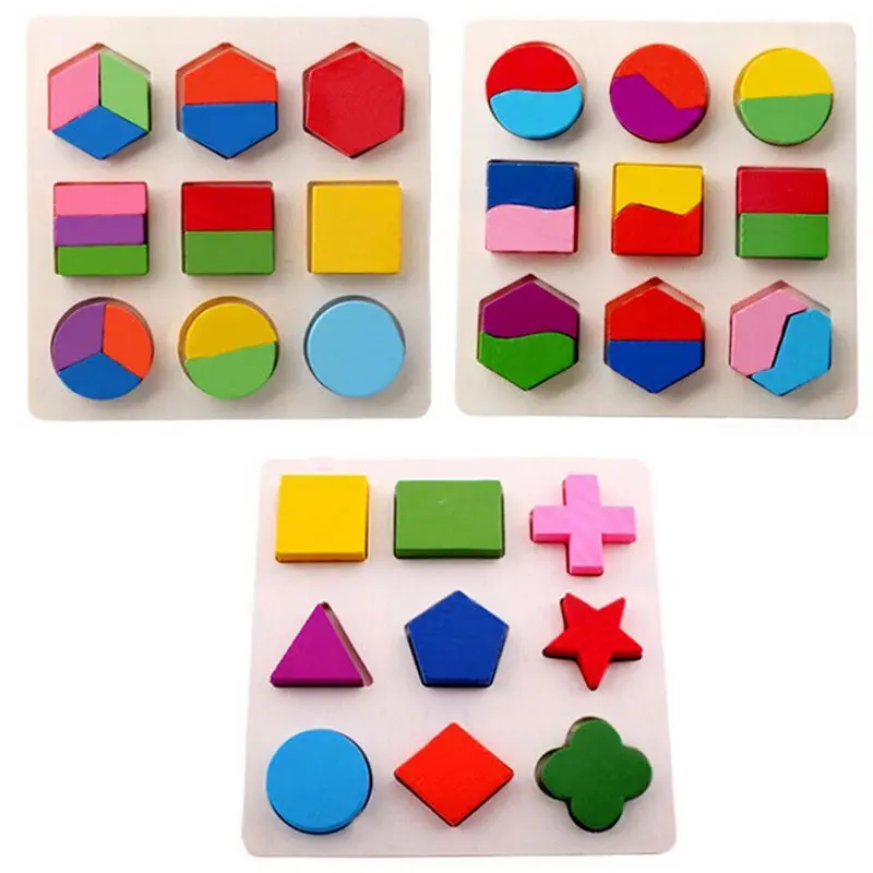 

Kids Baby Wooden Learning Geometry Educational Toy Puzzle Montessori Early Learning 3 Patterns