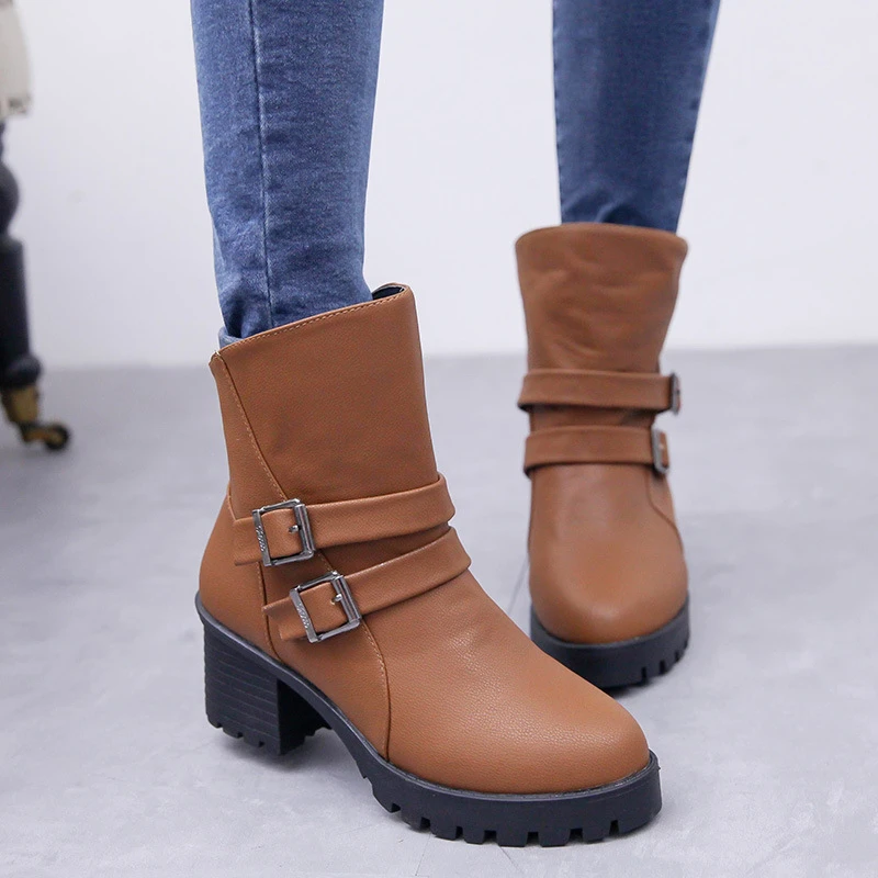 Botas de mujer 2015 moda otoño invierno botines Pu zapatos cuero mujer negro marrón botas de tacones altos zapatos de mujer mbt zapatos mujer|boots horse|boots shoes womensshoe sneaker - AliExpress