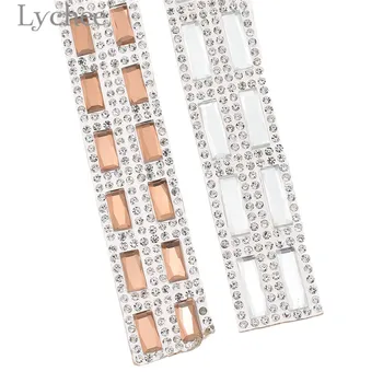 

Lychee Life 2pcs Hotfix Glass Bead Trim Crystal Rhinestone Chain Trim DIY Sewing Material Supplies for Dress Decoration