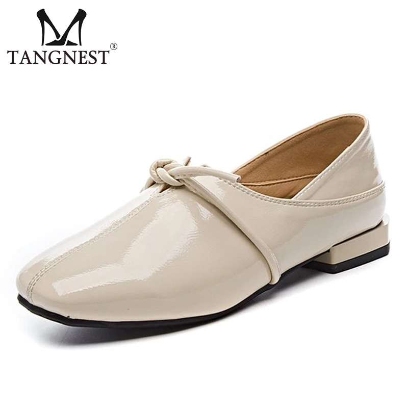 

Tangnest New Spring Patent Leather Oxfords Women Low Heels Platform Pumps Lace Up Slip-On Solid Square Toe Ladies Shoes XWD7374