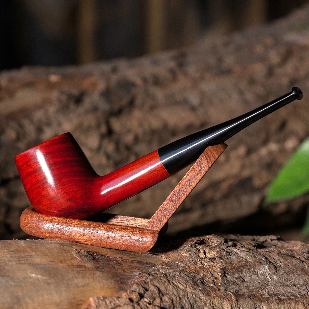 Classic Straight Wooden Pipe 9mm Filter Smoking Pipe with 10 Tools Red