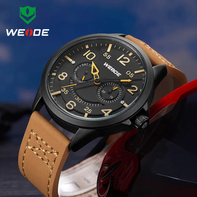 

Original Luxury Brand WEIDE Army Military Quartz Watches Men Hour Week Display Clock Sports Leather Wristwatch relogio masculino
