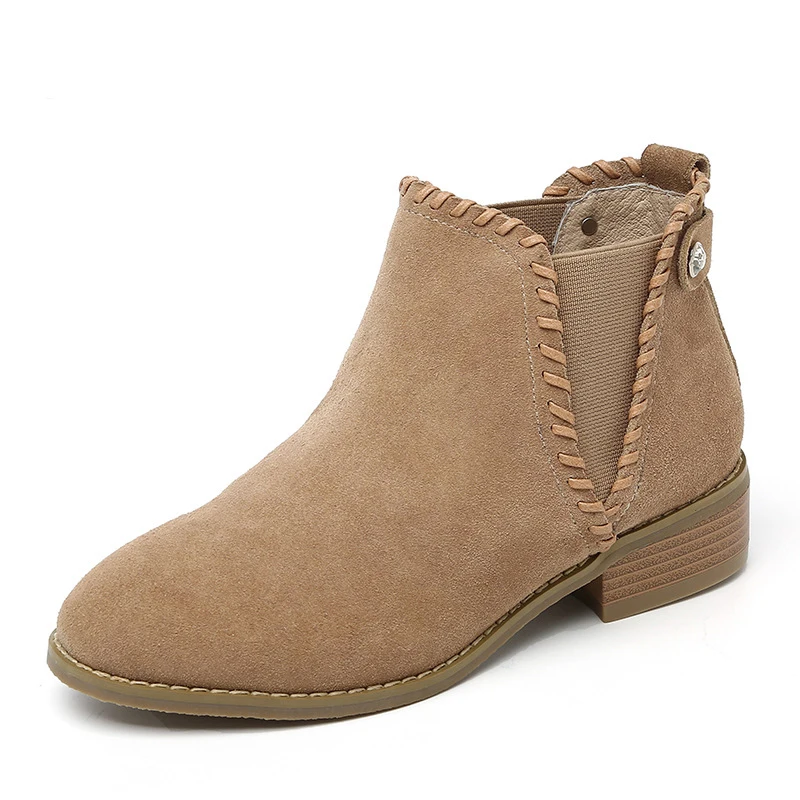 

2017 Autumn/Spring Warm Genuine Leather Chelsea Boots For Women Casual High Heel Boots High Quality Cow Leather Boots