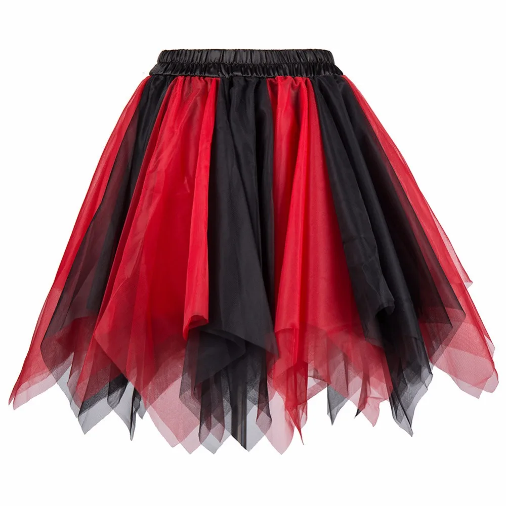 Красный/черный Многослойная Тюль пушистый Лолита Pettiskirt юбка-пачка короткие Нижняя юбка Для женщин пикантные Юбки для женщин Для женщин S Plus