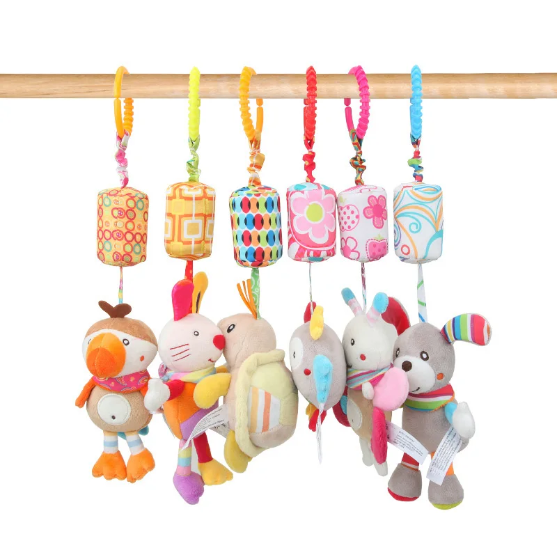

Cartoon Dog Owl Rabbit Baby Bed Stroller Hanging Rattles Newborn Mobile Appease Plush Toy Grasping Doll Toys