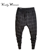 Стиль, модные клетчатые брюки, мужские черные брюки для бега, мужские шаровары, повседневные тонкие мужские спортивные штаны, большой размер