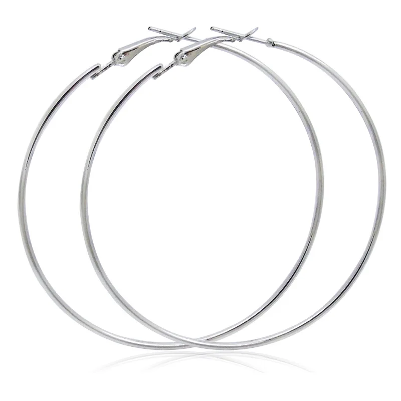 EKUSTYEE большой круг обруч серьги для женщин ювелирные изделия металлические трендовые ретро большие круглые серьги - Окраска металла: Silver