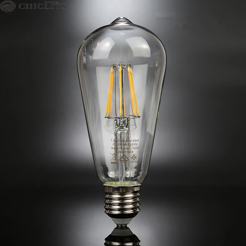 E27 ампулы светодиодные лампы 220 В 2 Вт 4 Вт 6 Вт 8 Вт Винтаж edison светодиодная лампа накаливания Освещение лампы ST64 энергосберегающие лампы для