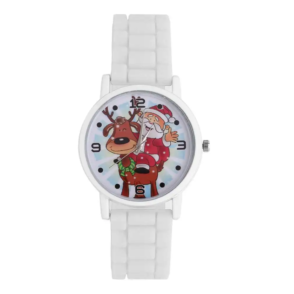 Фестиваль Рождество дети смотрят дети милый олень силиконовый ремешок кварцевые наручные часы для мальчиков и девочек большой подарок
