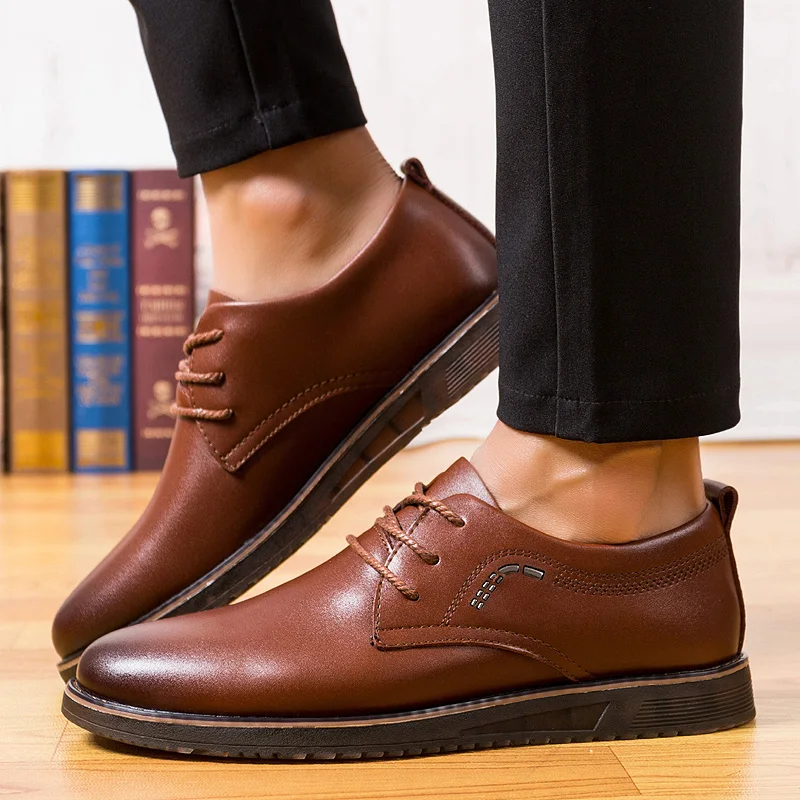 

2018 NEW Men Flats Leather Shoes Brogue Pointed Oxford Flat Male Casual Shoes Mens Luxury Brand Size 38-46 5
