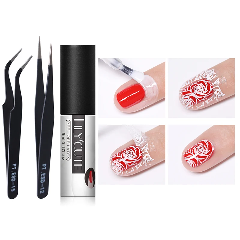 

LILYCUTE 5ML Peel Off Liquid Tape Antifreezing Odorless White Nail Skin Edge Protection Quick Drying Manicure Nail Gel