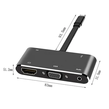 

USB C to HDMI Adapter 4K Type-C to HDMI/VGA/Audio/USB 3.0 Port+USB C Port Converter JR Deals