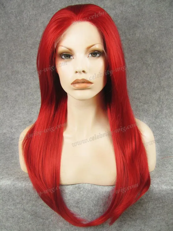 Cheap Durable Synthetic Lace Front Wig Bright Red Cosplay Drag Queen