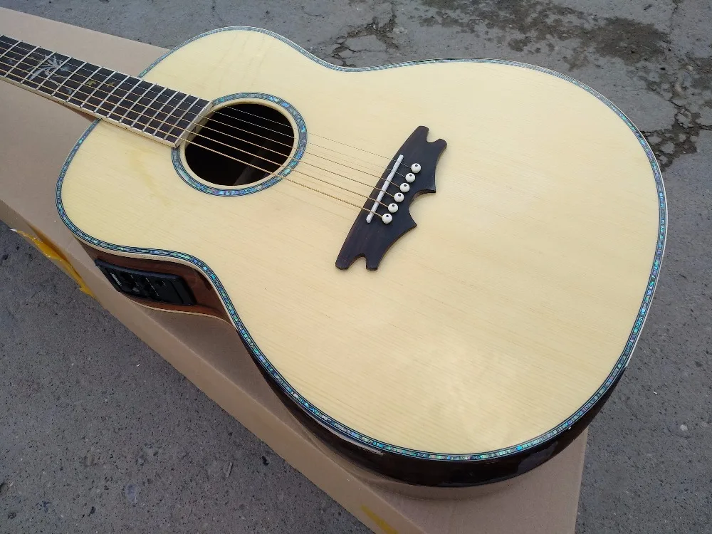 

free shipping AAA quality handmade jumbo custom acoustic electric guitar gear OEM one piece neck solid guitar