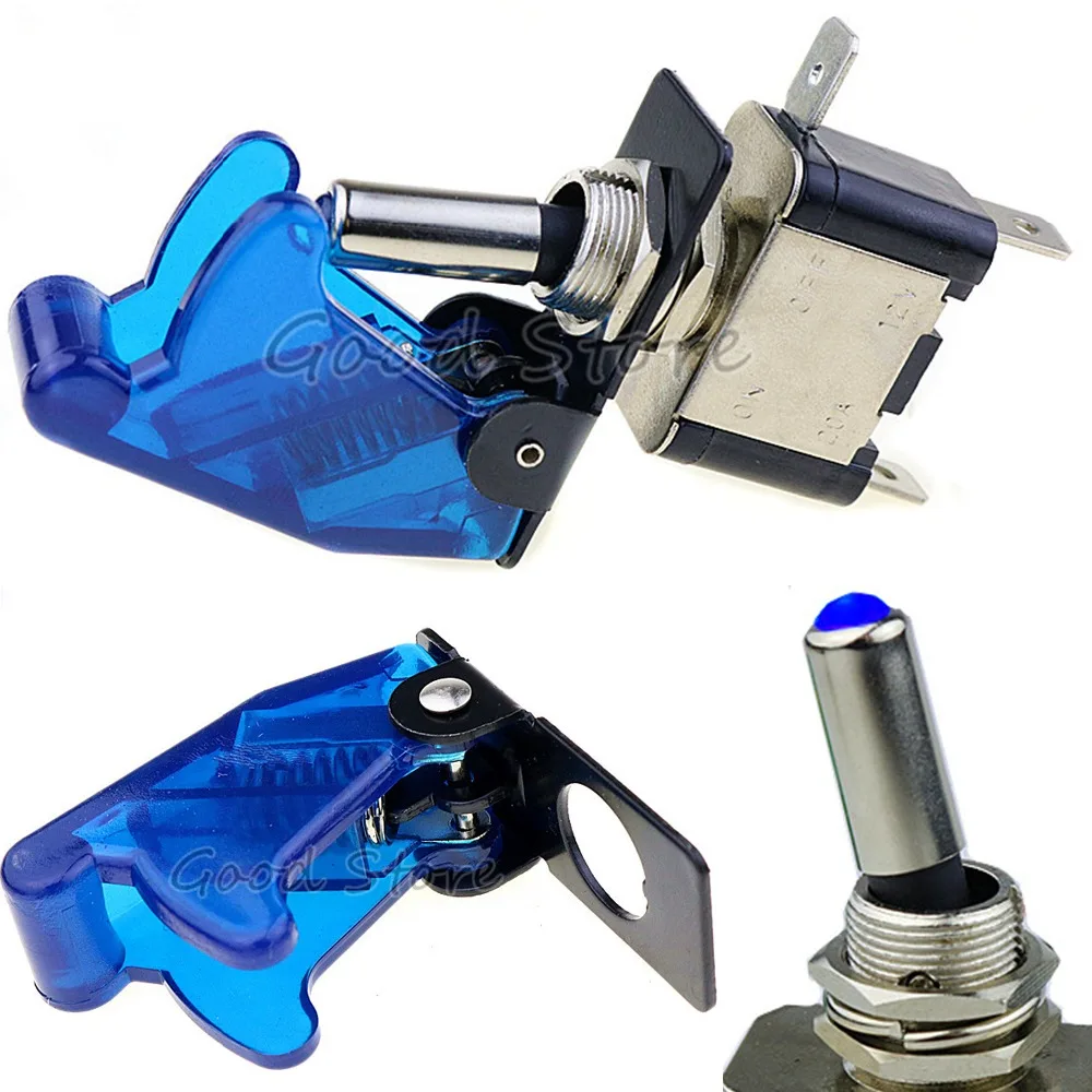 

1Set Blue 12V 20A Blue Auto Car Boat Truck Illuminated Led Toggle Switch With Safety Aircraft Flip Up Cover Guard