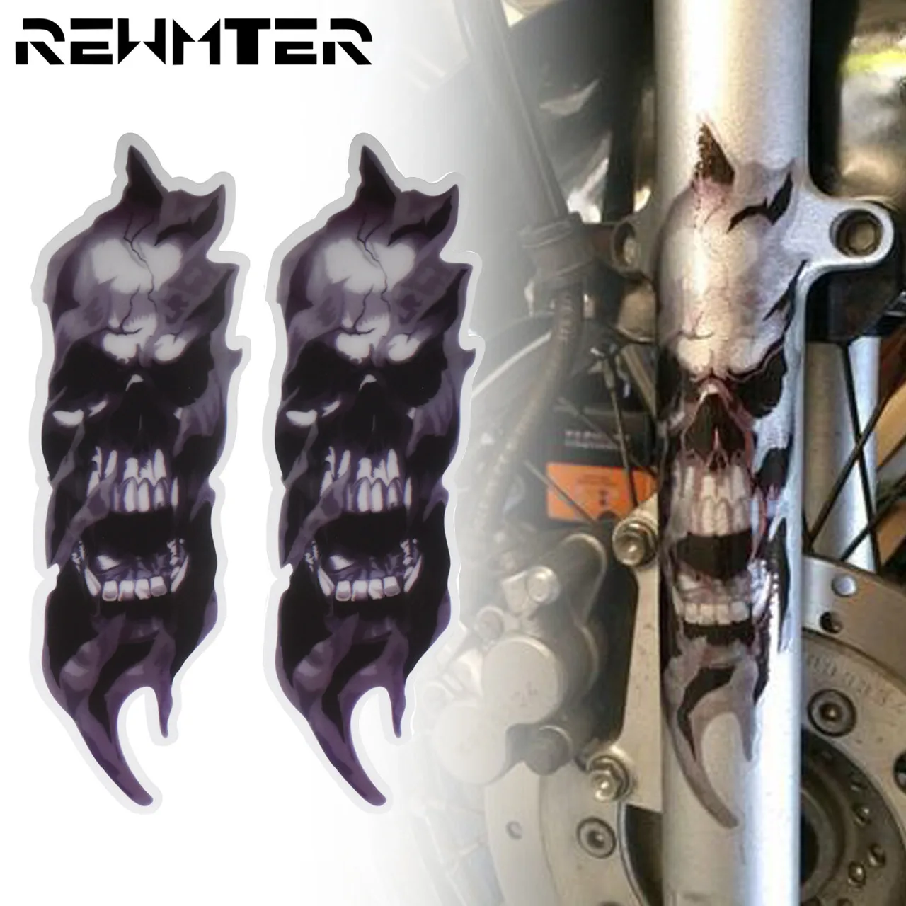 2PCS Motorcycle Front Fork Skull Zombie Decals Graphic Stickers For Harley For Honda For Yamaha For Kawasaki For suzuki remotekey 2pcs vdo 72147 tao w2 3 button 433mhz hon66 for honda accord 2008 2009 2010 2011 remote head key