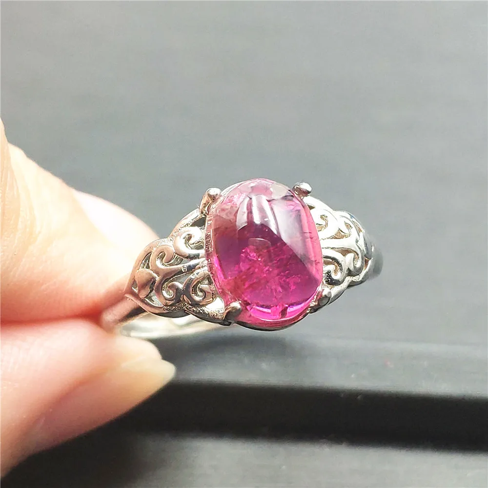 

Natural Red Ice Tourmaline Crystal Clear Bead Adjustable Woman Ring 12x10mm Wedding AAAAA 925 Sterling Silver Ring AAAAA