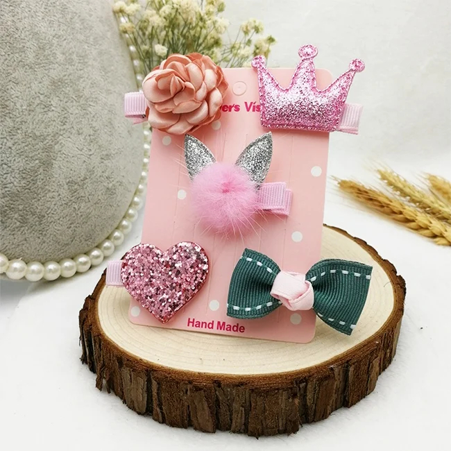 

1 Set = 5PCS New Kids Children Accessories Hairpins Barrettes Baby Fabric Bow Flower Headwear Hair clips Girls Headdress