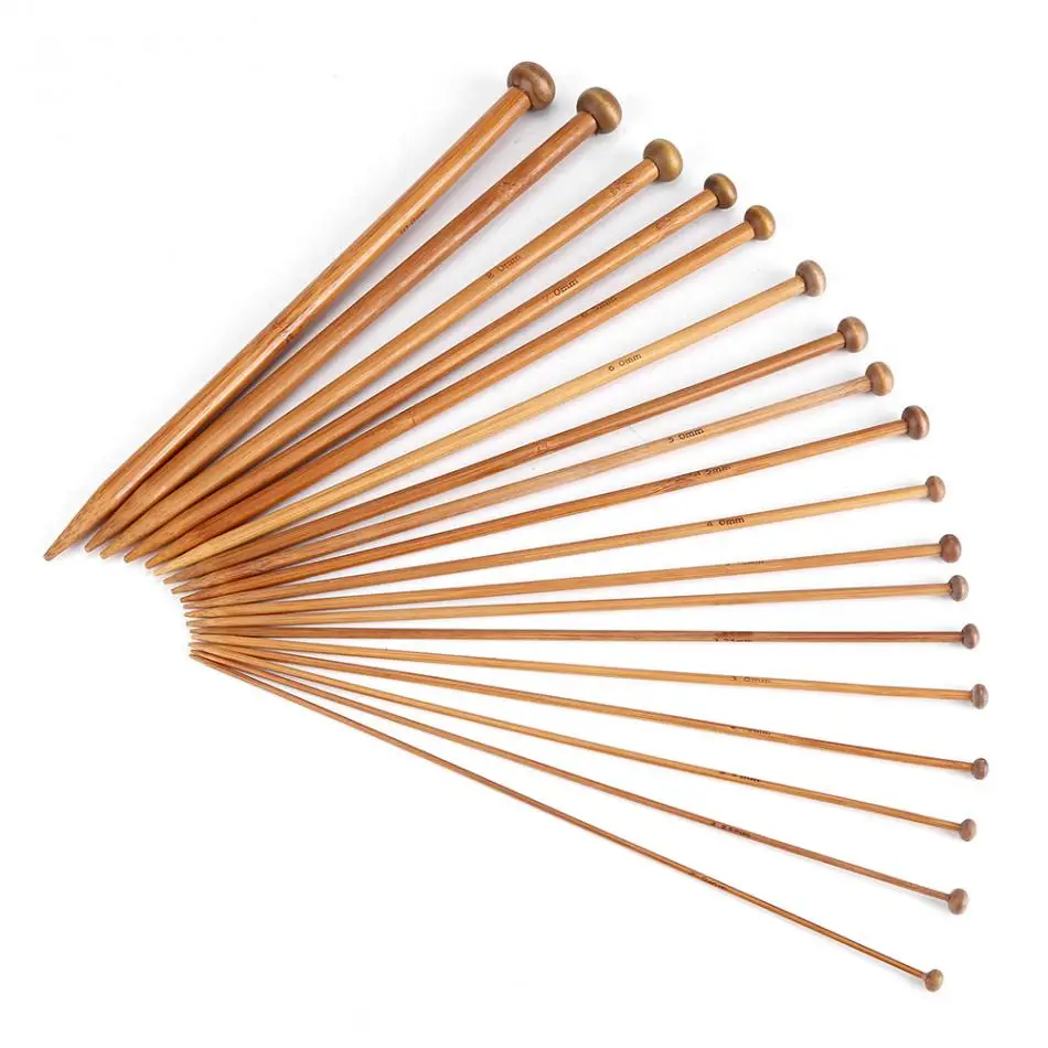 Bamboo Knitting Needles Carbonized Single Pointed Set 18 Sizes Needle