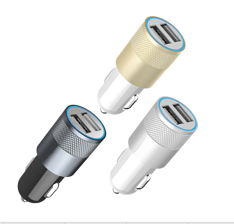  Fashion 12v 24v 2.1A 1.0A Aluminium dual usb 2-port USB Universal Car Charger Adapter  for Normal Usb phone Free shipping 