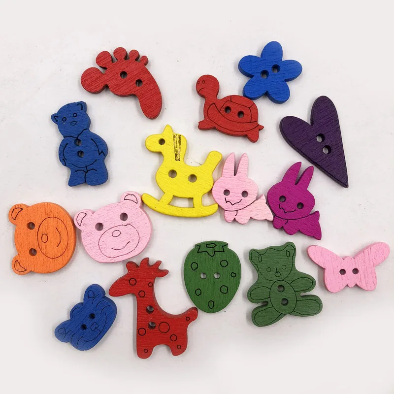 

Kindergarten Children Wood Bead DIY Cartoon Animals Buckle Baby Sweater Decoration Knot Clothes Kids Natural Color Weight 30g