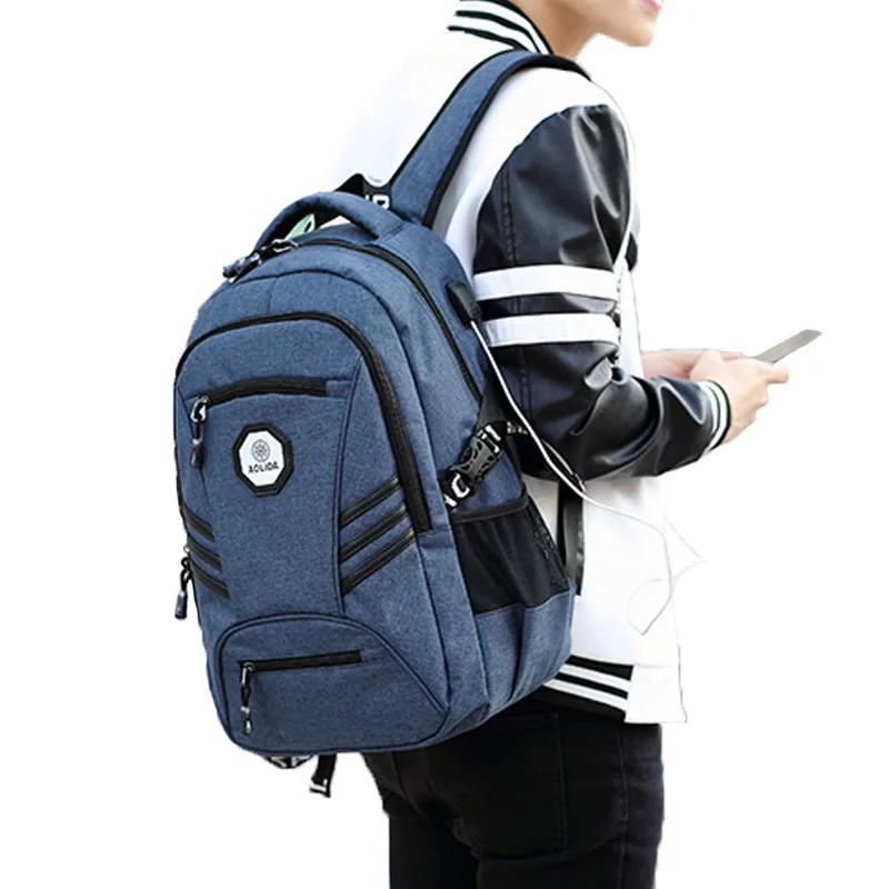Travel Water Resistant School Backpack with USB Charging Port For Men