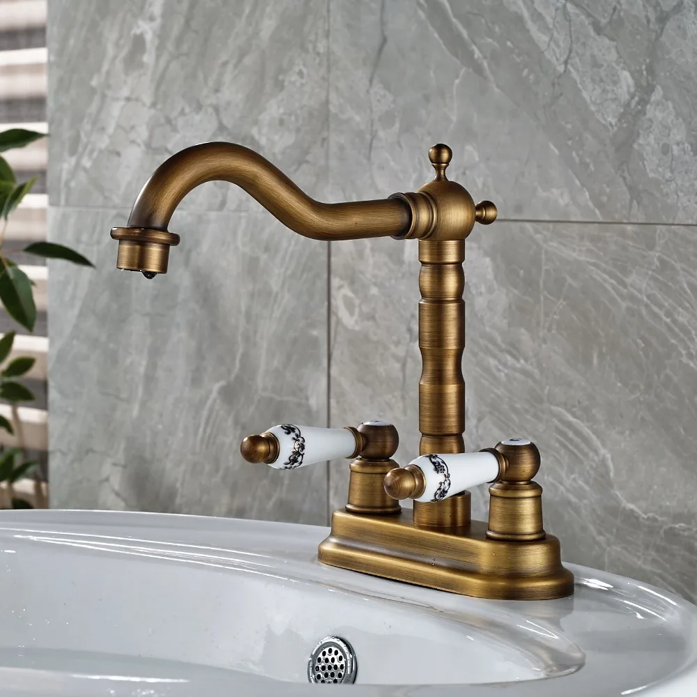 Buy Antique Brass Basin Faucet Double Ceramic Handles