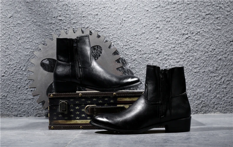 Misalwa/мужские ботинки «Челси» весенне-зимние кожаные ботинки мужские модные ботинки в британском стиле с двойной молнией черные Большие размеры 37-46