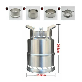 

1PC Portable Outdoor Camping Picnic Cookware Wood Gasifier Stainless Steel Cooking Stove Silver