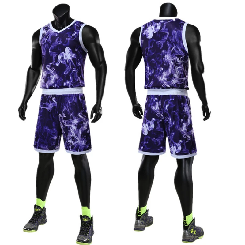 

Men's basketball Jersey Set Vest Top and Bottom Shorts Plus Size Loose L-7XL Magic Smoke Prints Breathable Quick Dry Elastic