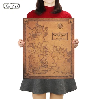 

TIE LER Game of Thrones Westeros Map Retro Kraft Paper Poster Interior Bar Cafe Decorative Painting Wall Sticker 42X36cm