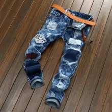 newest European American Style fashion brand mens jeans luxury Men straight denim trousers zipper Slim blue jeans for men
