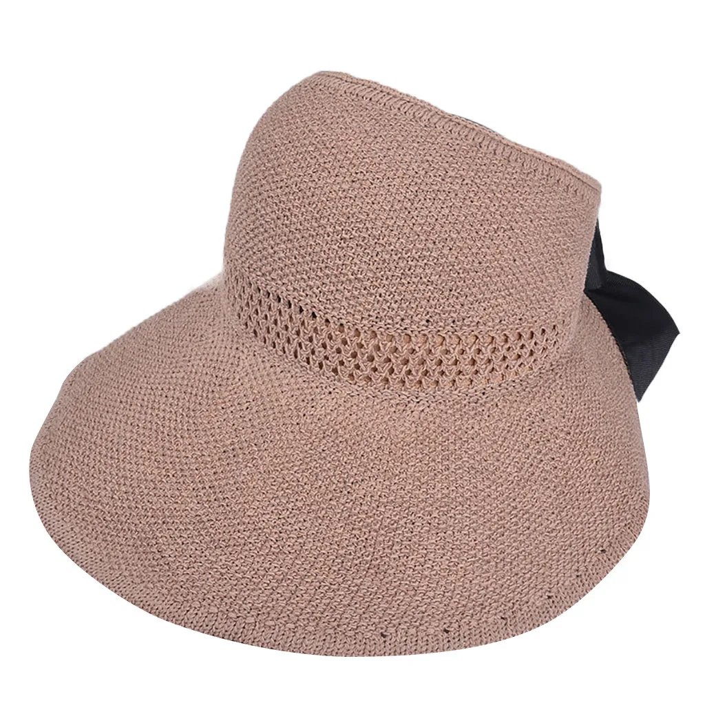 Женские шляпы от солнца, летняя соломенная шляпа с козырьком, Женская однотонная пляжная летняя шляпа от солнца с широкими полями, T424 - Цвет: KH