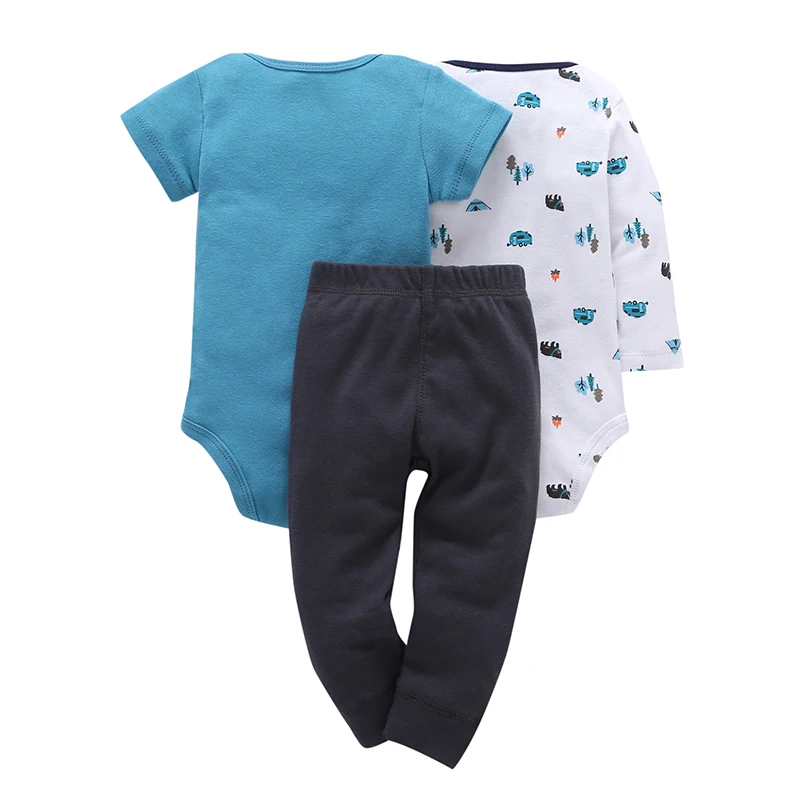 Новинка; комплект из 3 предметов для маленьких мальчиков; боди с длинными рукавами и короткими рукавами и штаны; костюм; мягкий комплект одежды для малышей