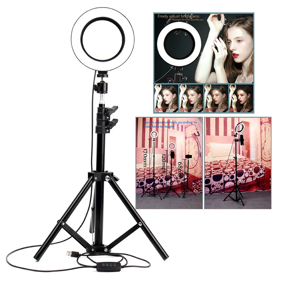 

Dimmable Photography lighting LED Ring Light Studio Light Lamp With Tripod & Ring Lamp For Makeup Camera Phone Youtube Video