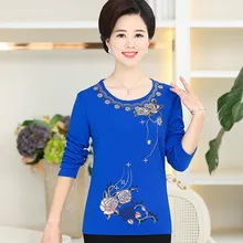 Женская футболка среднего возраста осенние модели пожилых женщин большого размера мать с длинными рукавами P201607117