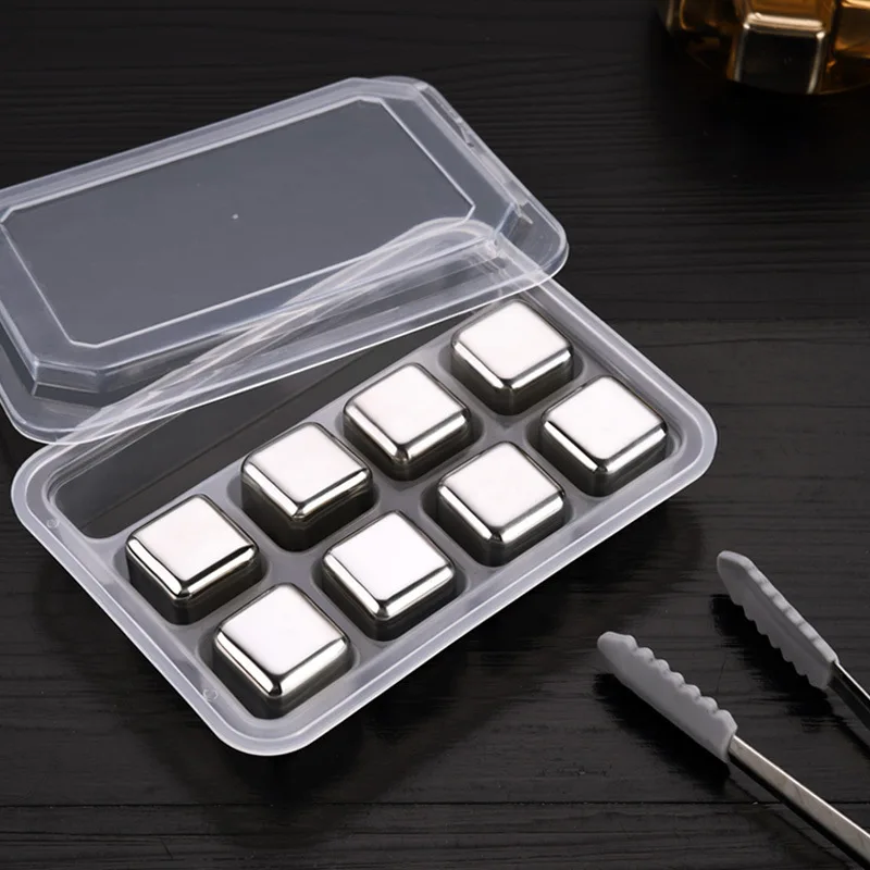 8 Pcs / Box Stainless Steel Ice Cubes, Reusable Chilling Stones For