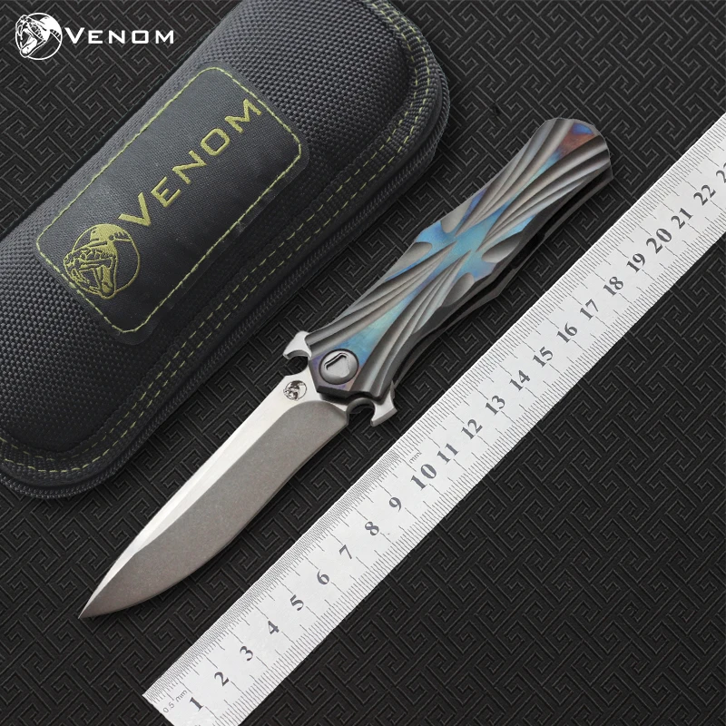 

VENOM T Kevin John M390 blade Titanium handle Flipper ball bearing folding knife outdoor camping hunting pocket knives EDC tools