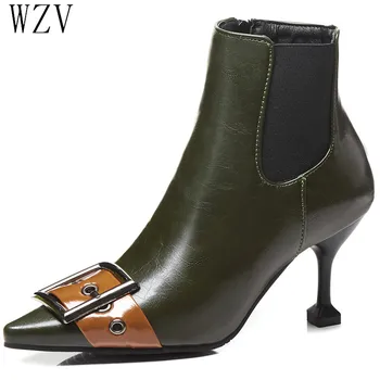 

2019 Fashion Women Pumps Thin Heels Autumn Sexy Pointed Toe Thin Heels Ankle Boots for Women Winter Boots Women H409
