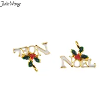 Julie Wang 10 pcs Elemento Bonito Pingente de Natal NOEL Carta Cor do Ouro Da Liga Esmalte Encantos de Base Tomada de Acessórios de Decoração(China)