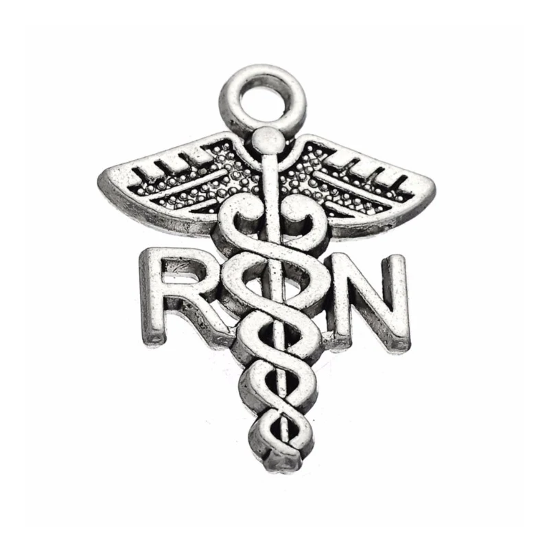 

RAINXTAR Alloy Medical Sign RN Registered Nurse Charms Catholic Jewelry Findings 15*21mm 50pcs AAC191