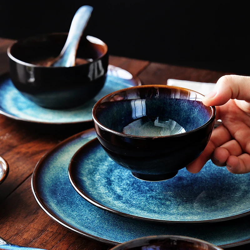 KINGLANG 2/4/6 человек сервиз японский чаша набор бытовой Керамика посуда набор глазурь Цвет Павлин чаша с рисунком Набор тарелок