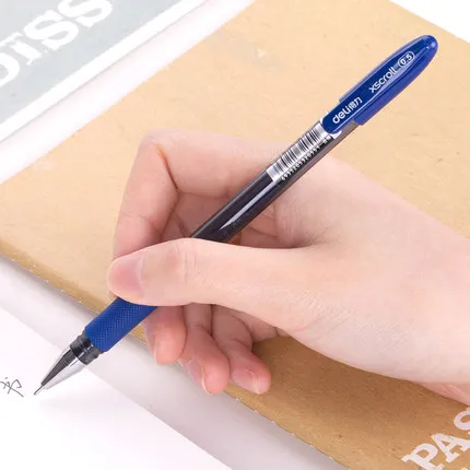 1 упаковка, 12 шт, 0,5 мм, гелевая ручка с сердечником, жидкие чернила, черные, синие, красные, для школы и офиса, тонкие ручки Deli S55 - Цвет: Blue 12pcs