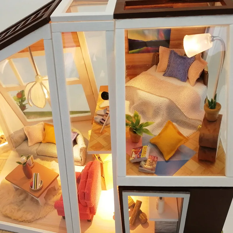 DIY Миниатюрный Кукольный дом ручной работы деревянный кукольный домик Аврора домик с пылезащитной крышкой светильник Кукольный дом игрушки для детей