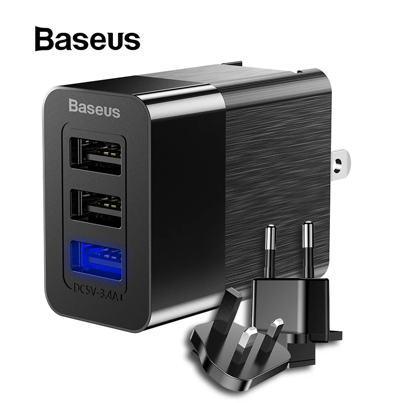 Baseus Universal USB Charger 2.4A Travel Adapter Wall Power Charger For iPhone Samsung S9 S8 Xiaomi,Free Switch to EU/US/UK Plug