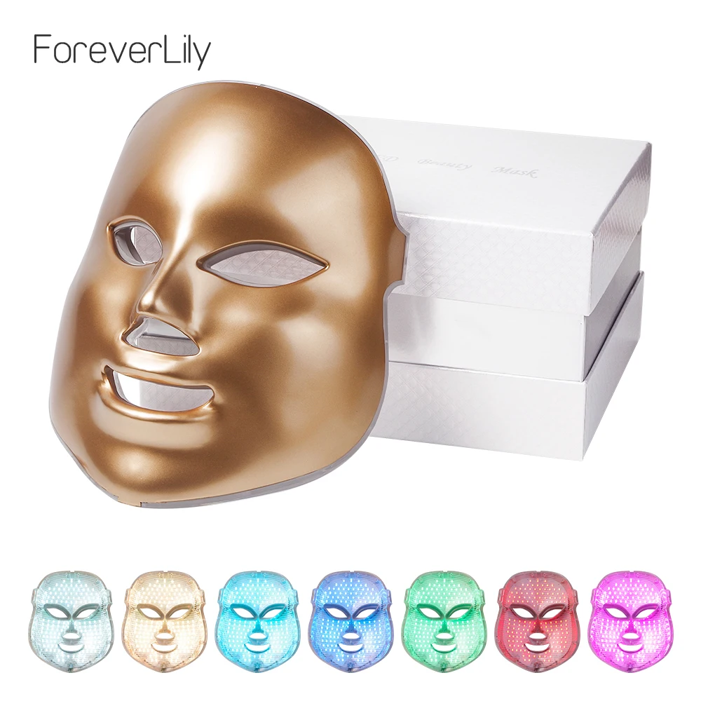 

Foreverlily Rechargeable Gold Photon Led 7 Colors light Facial Mask Anti-aging Anti Wrinkle Face Mask Skin Care Treatment