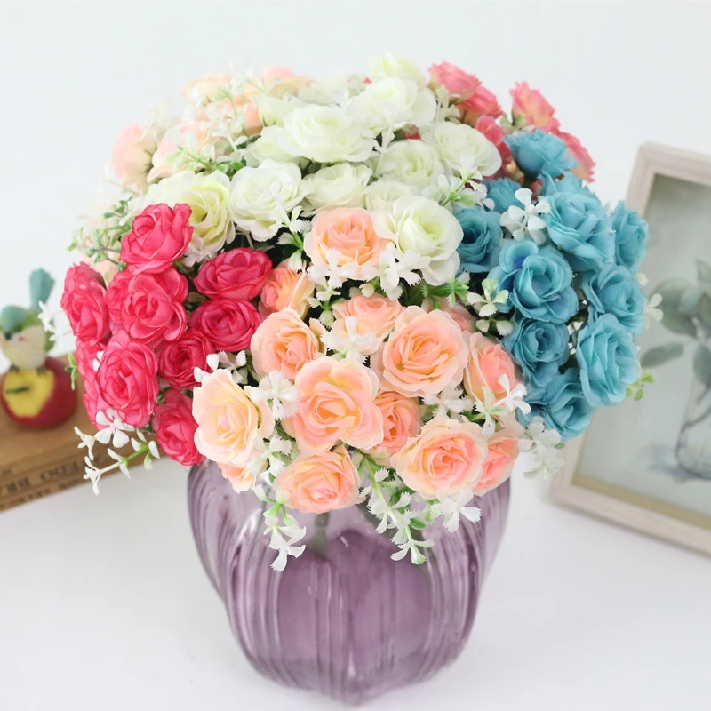 JAROWN Simulation Rose Flowers Artificial 15 Head Rose Bouquet For Wedding Decorations Home Garden Decor Accessories Fleur (11)