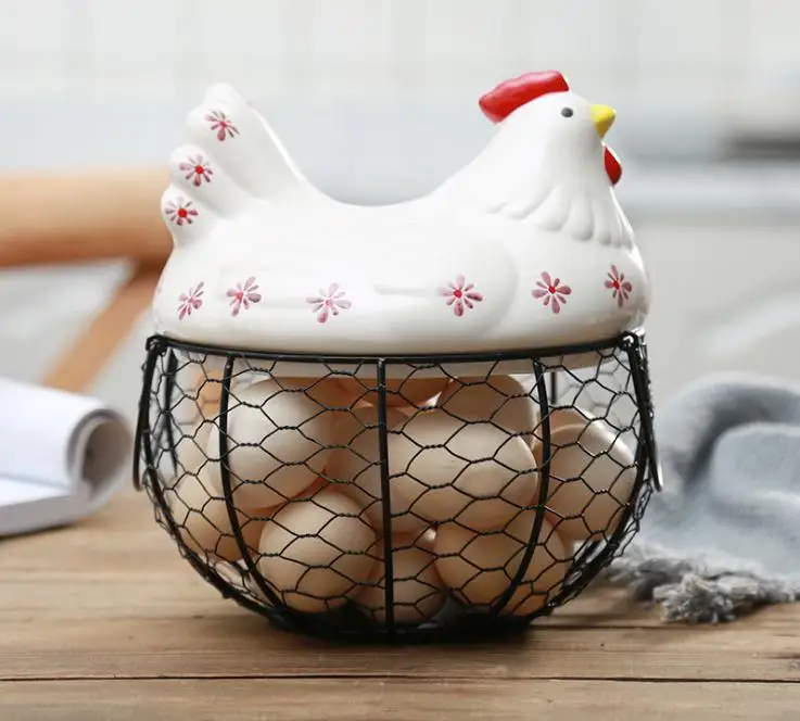 Керамическая подставка для яиц куриная проволока корзина фруктов креативная
