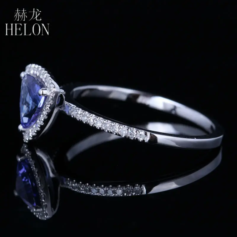 HELON Solid 10 к белое золото безупречное 6 мм триллион 0.7ct Танзанит проложить 0.2ct бриллианты обручальное кольцо для женщин ювелирные украшения