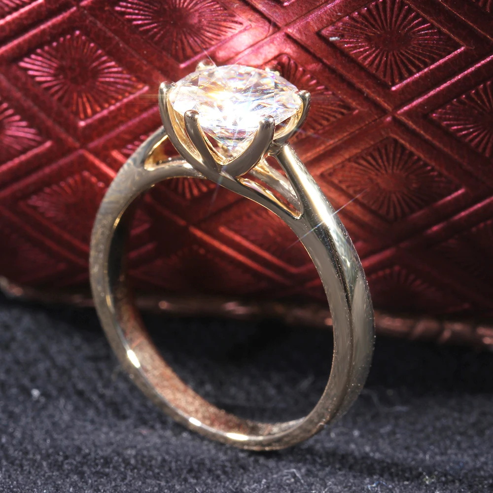 Transmems 14 к желтое золото 2 карата F цвет Круглый Муассанит алмаз обручальное кольцо для женщин ювелирные украшения